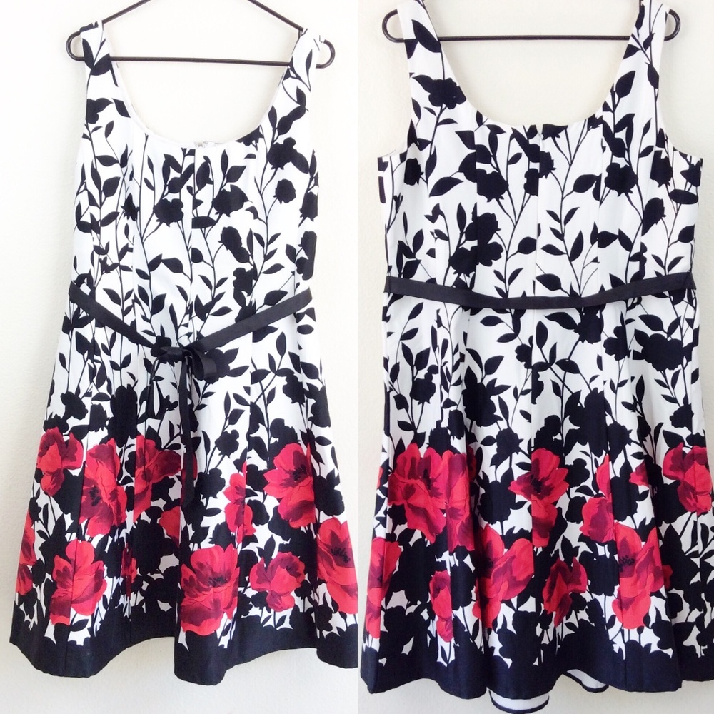 Jessica Howard | Black White Red Floral Dress